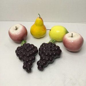 Lot of 6 Vintage Glass Fruit 70's Table Decor Grapes Apples Lemon Pear